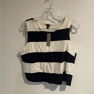 J CREW NAVY & WHITE CROPPED TANK TOP - SIZE M!